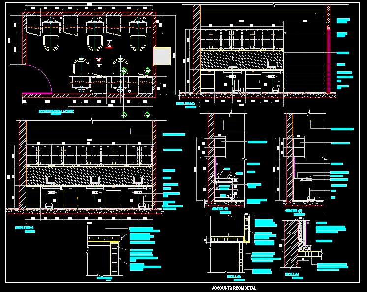 Office Room Layout 5 Desks with Storage- AutoCAD DWG